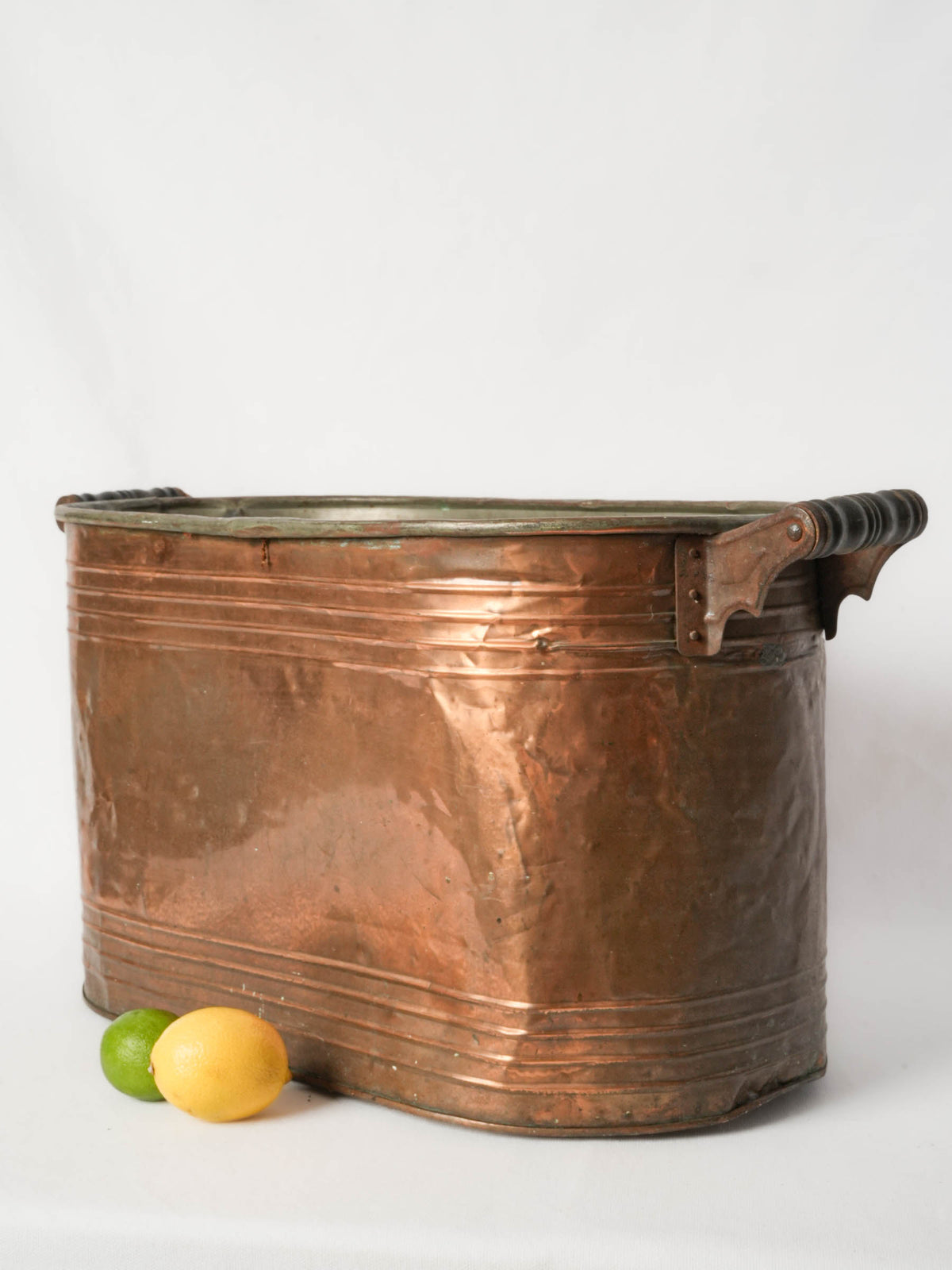 Antique Oval Copper Tub With Wooden Handles from Wisconsin 27¼"
