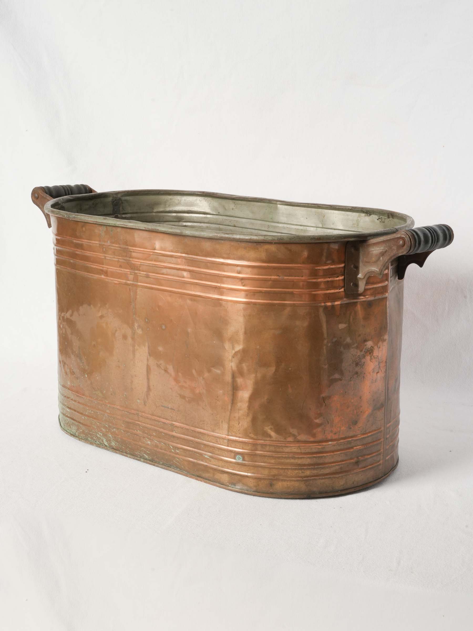 Antique Oval Copper Tub With Wooden Handles from Wisconsin 27¼"