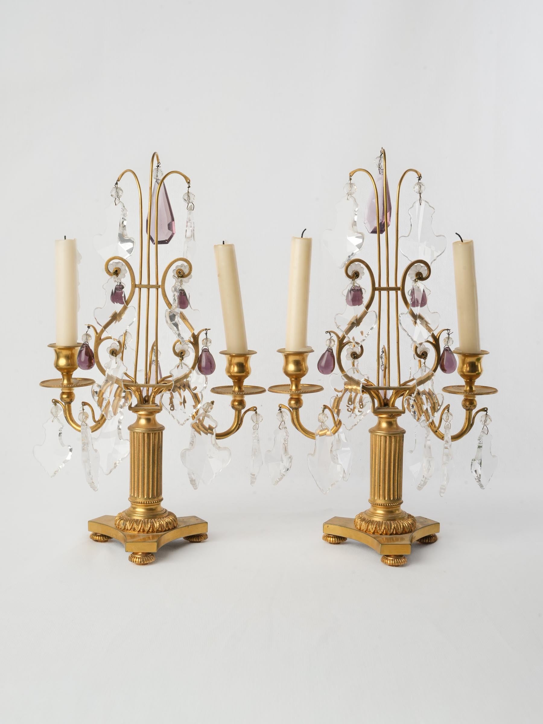 Vintage crystal lyre sconces