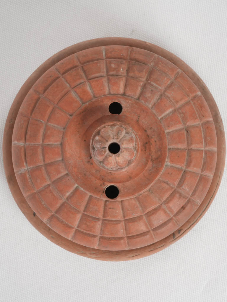 Antique French terracotta butter cloche w/art deco motifs 5½"