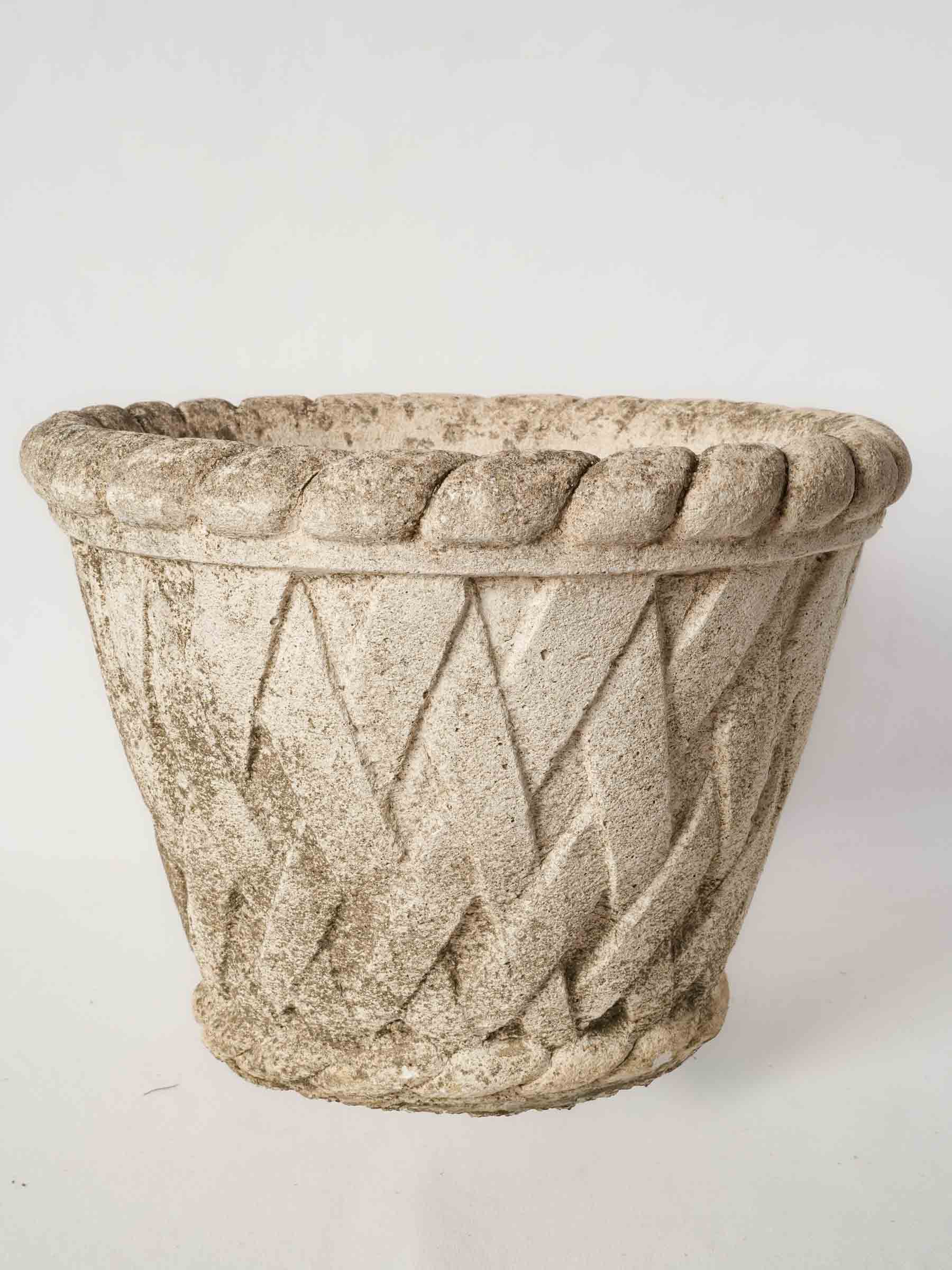 Pair of Vintage French Concrete Planters with Basket-Weave Pattern 11¾" x 15¾"
