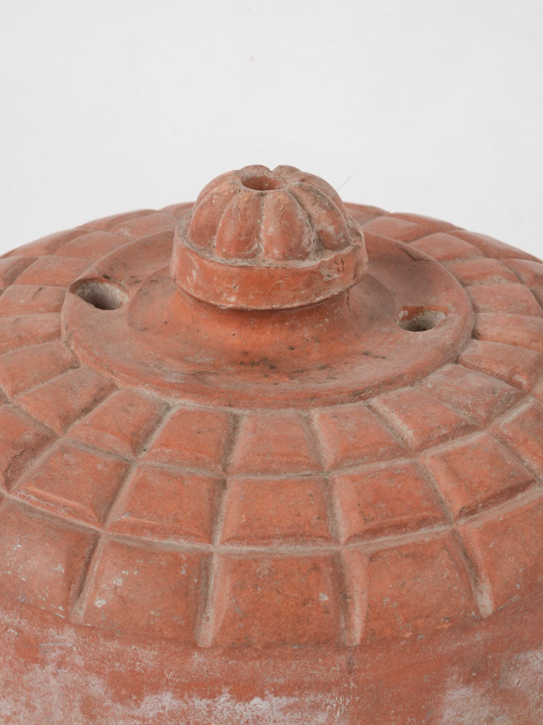 Antique French terracotta butter cloche w/art deco motifs 5½"