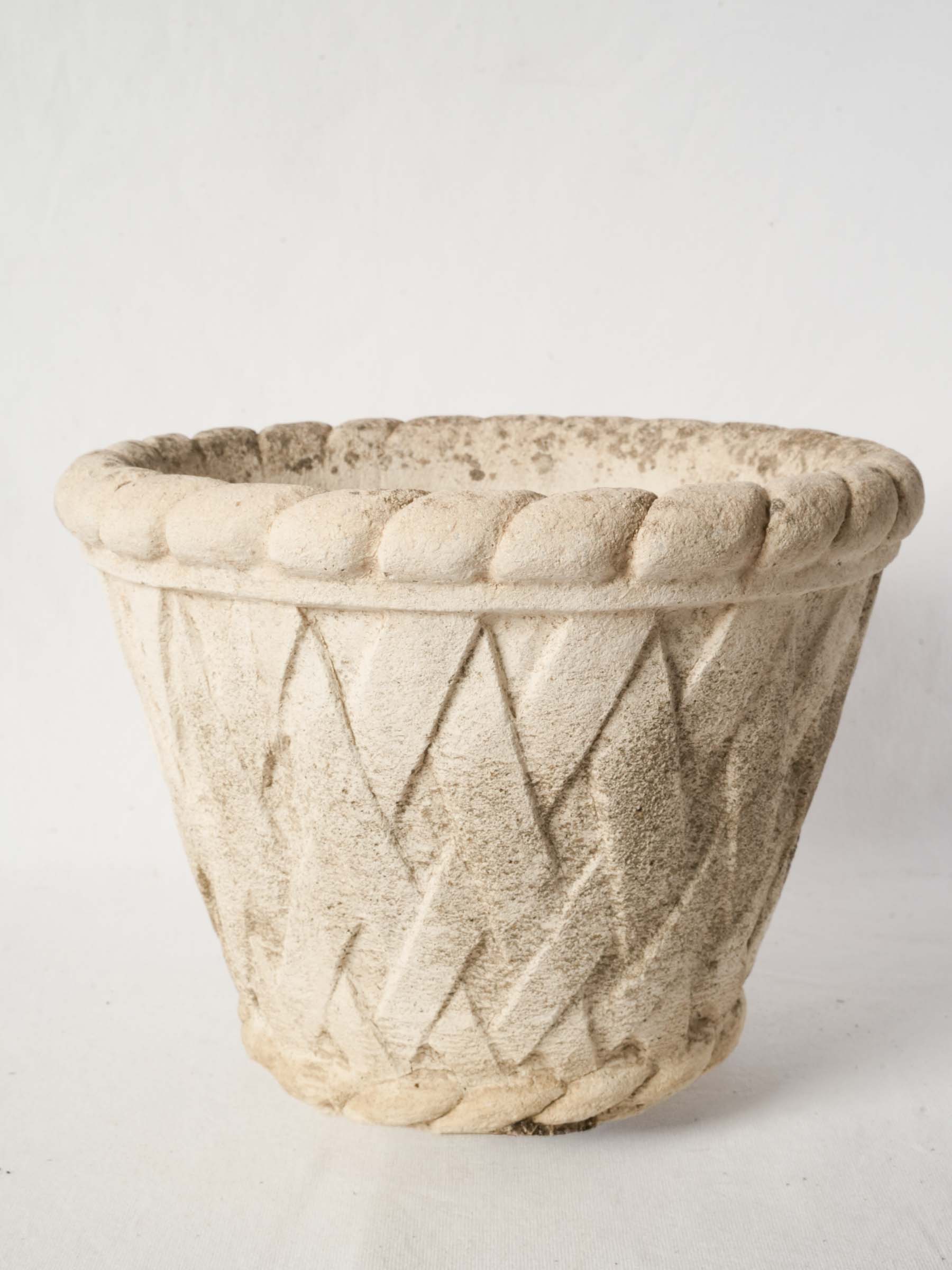 Pair of Vintage French Concrete Planters with Basket-Weave Pattern 11¾" x 15¾"