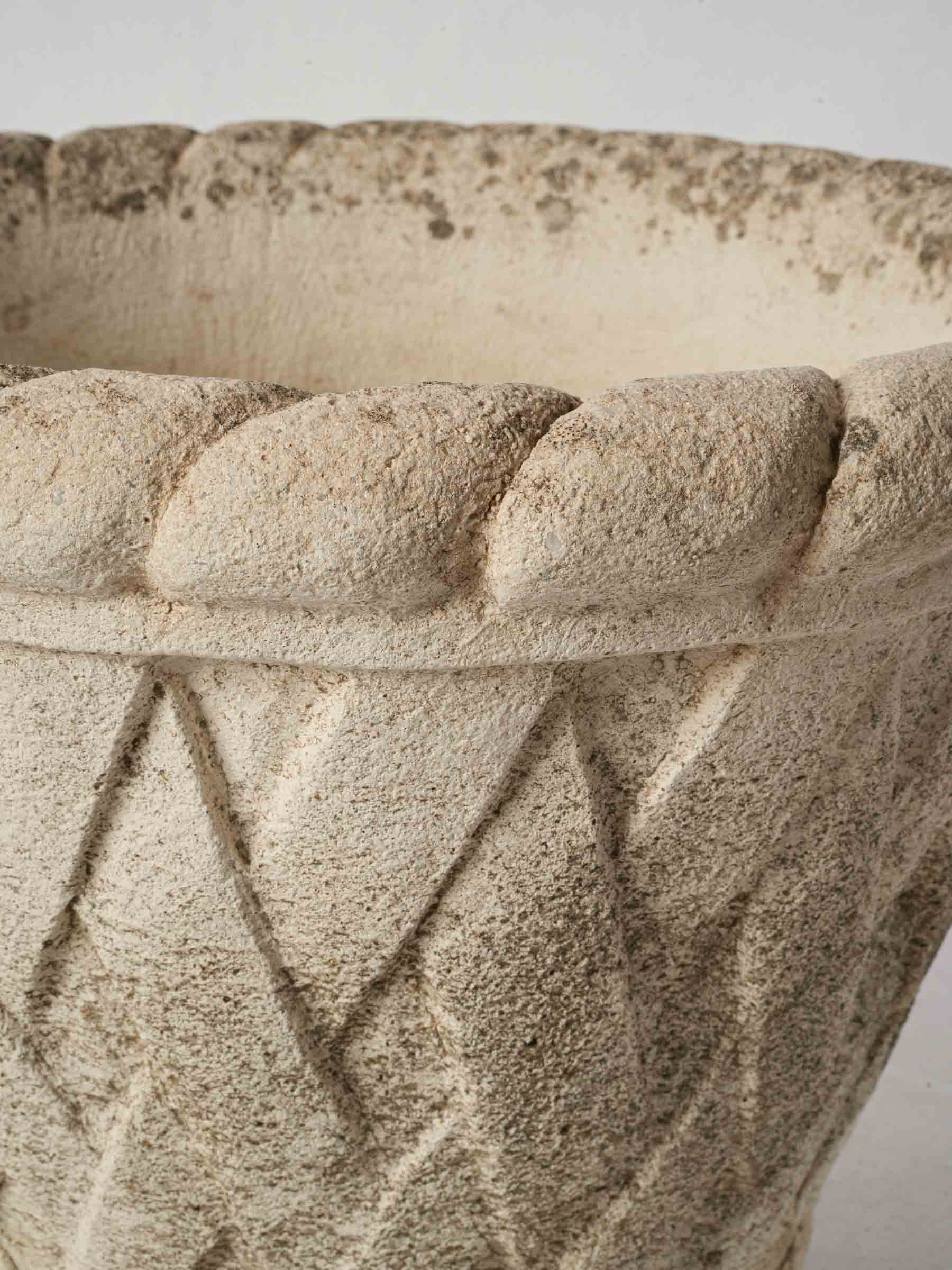 Pair of Vintage French Concrete Planters with Basket-Weave Pattern 11¾" x 15¾"