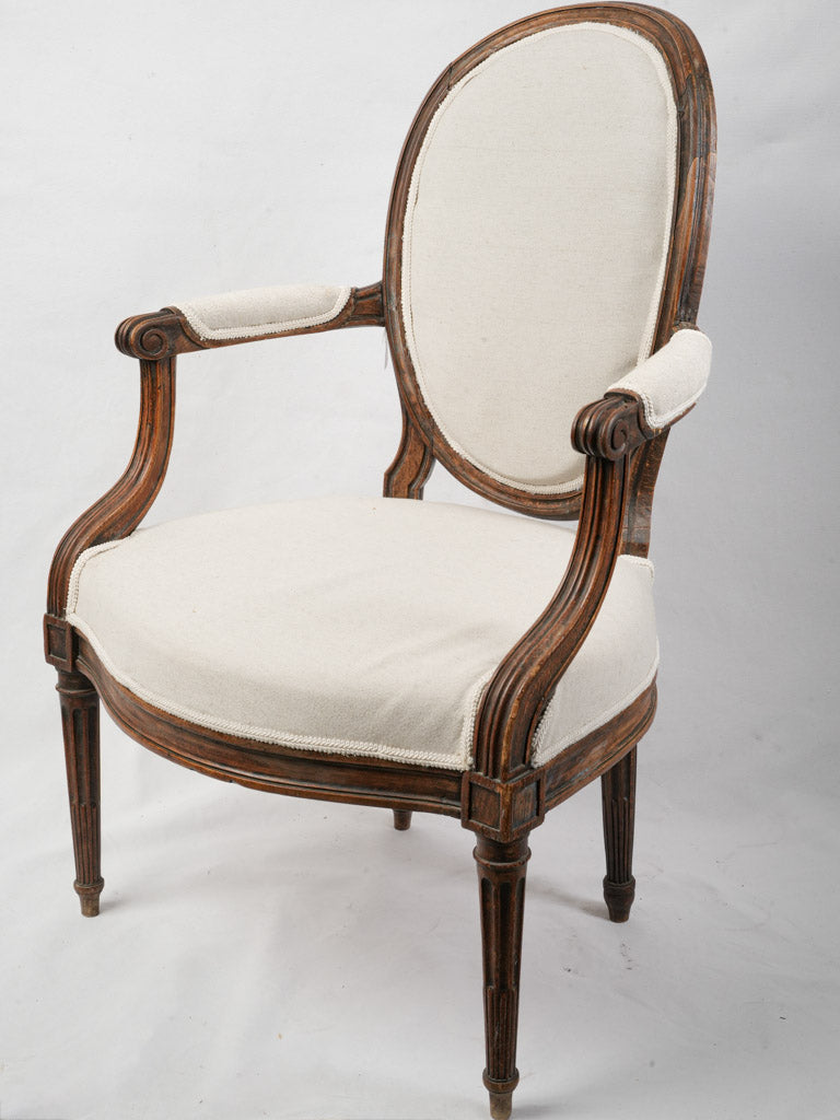 Petite Stamped Louis XVI Beechwood Armchair w/ Médaillon Back Beige