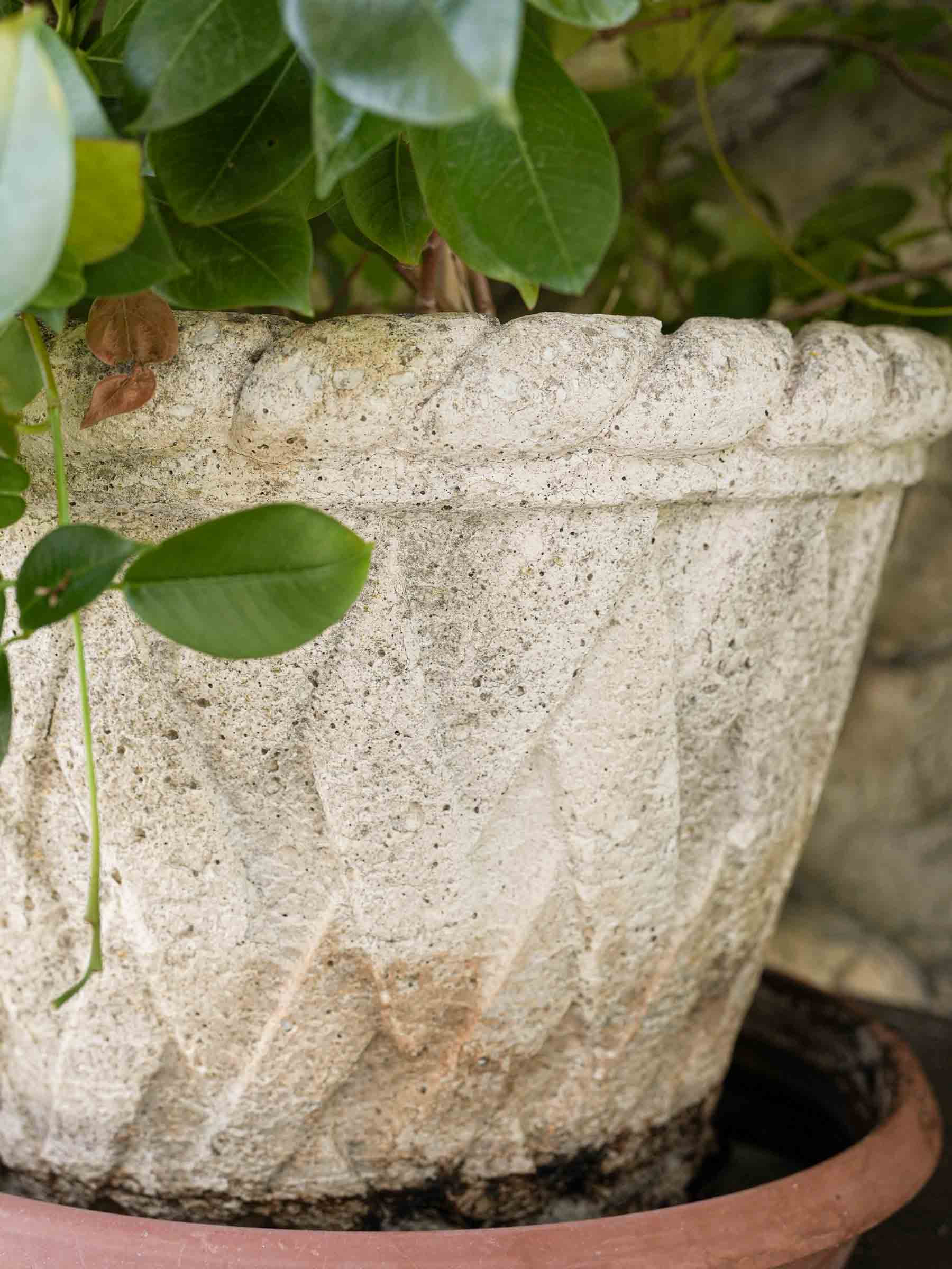 Pair of Vintage French Concrete Planters with Basket-Weave Pattern 11¾" x 15¾"