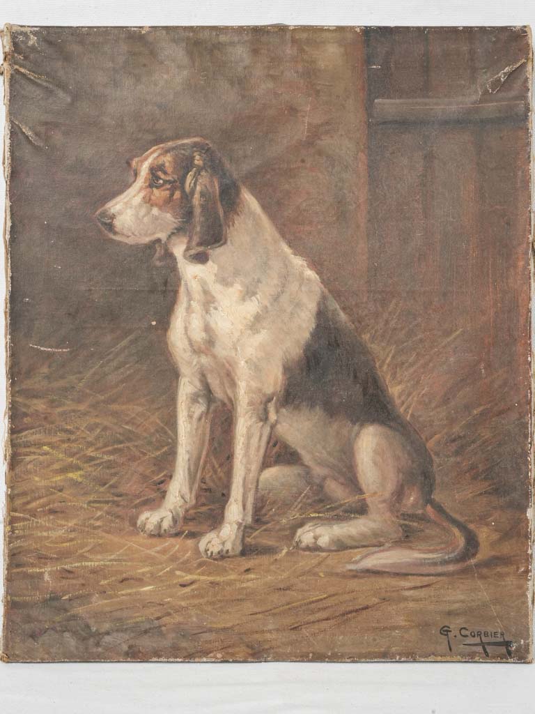 Vintage oil painting Poitevin dog