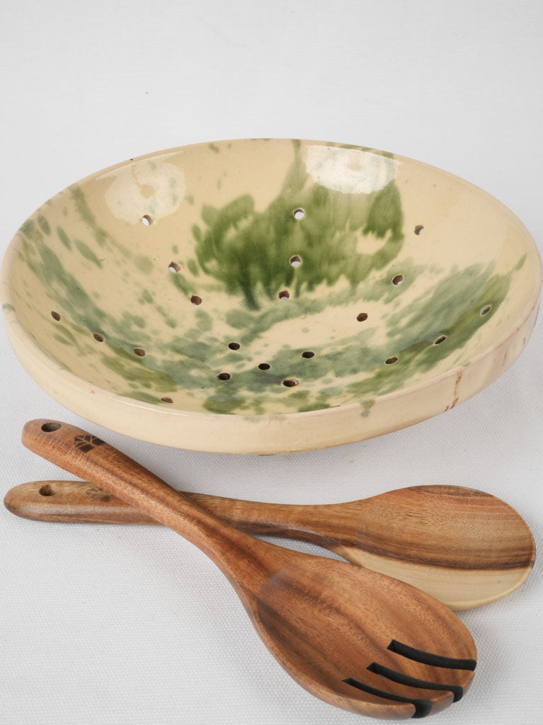 Vintage French yellow-glazed berry strainer