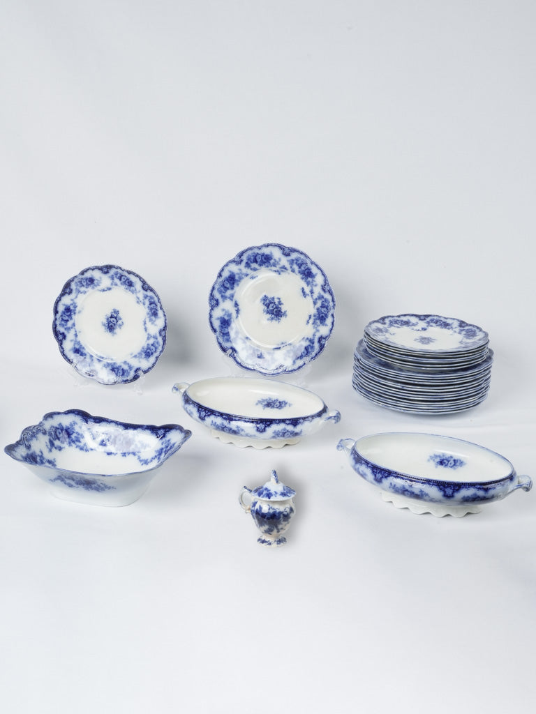 Collection of antique English blue white dinnerware 
