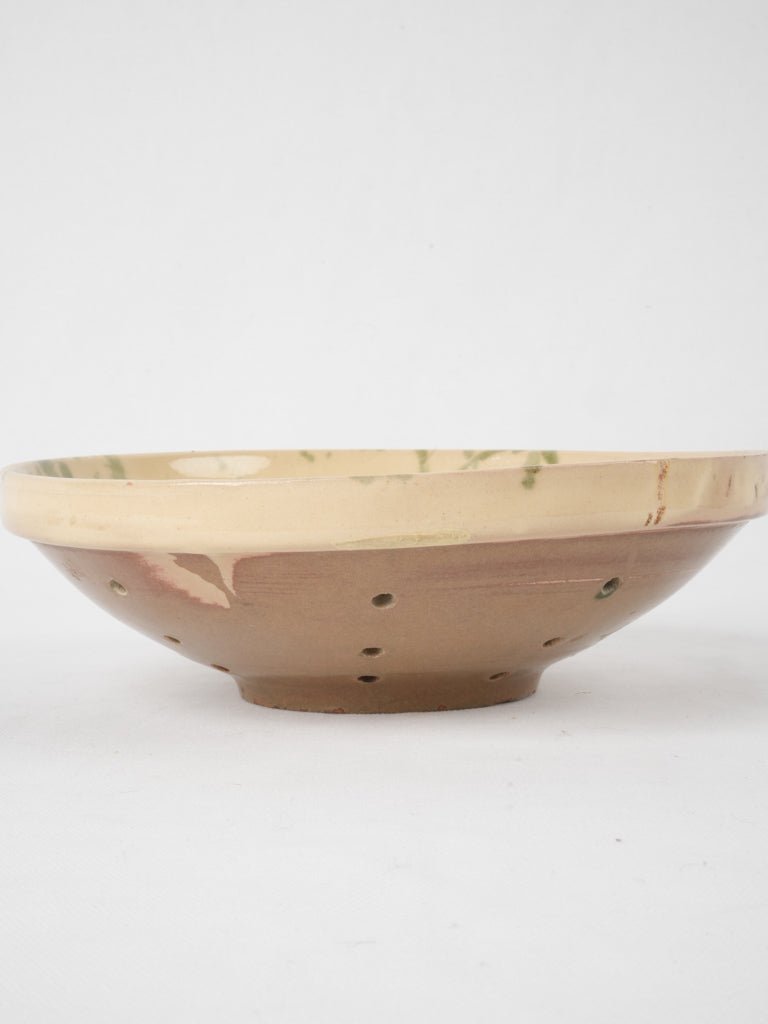 Olive green Provencal pottery strainer