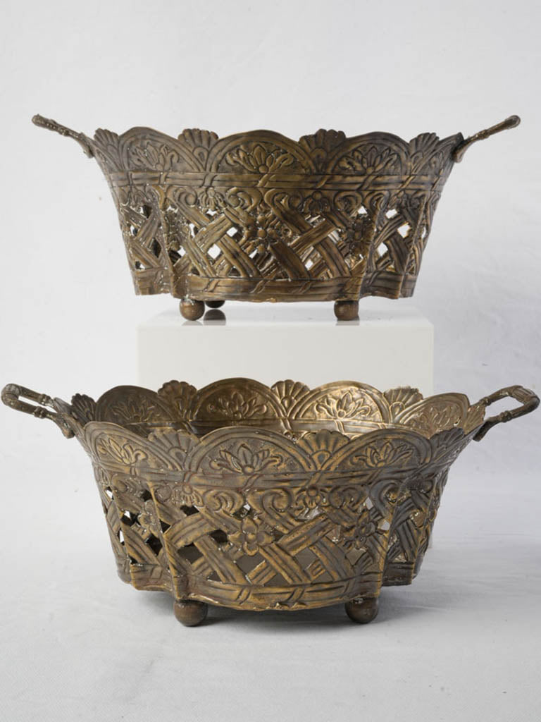 Intricate floral motif brass baskets