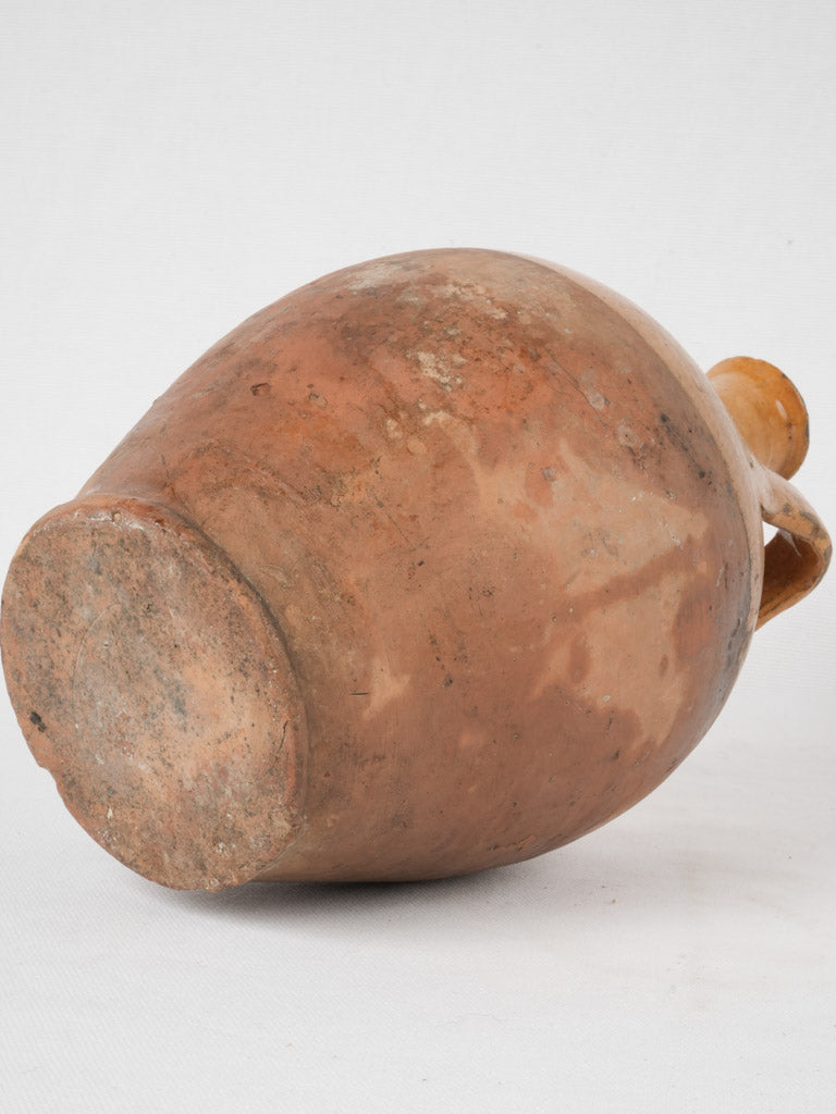 Antique French terracotta water bottle w/ ocher glaze 11½"