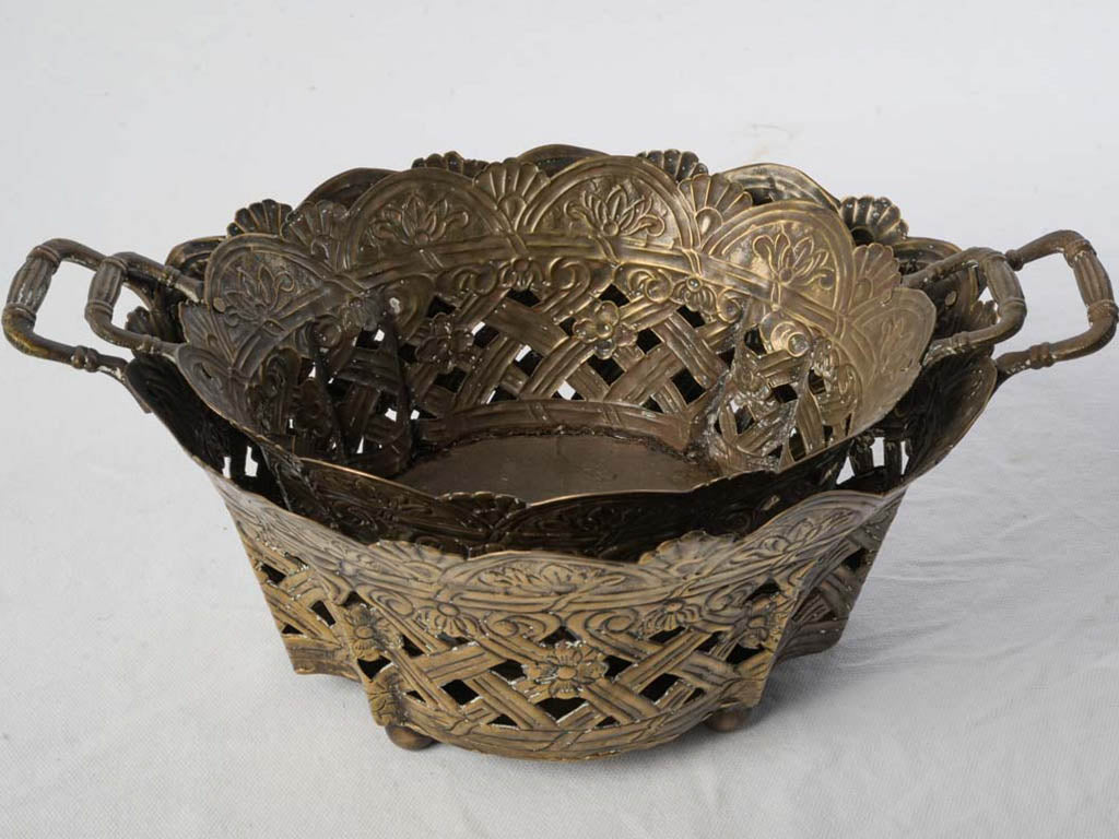 Decorative brass side handled cachepots