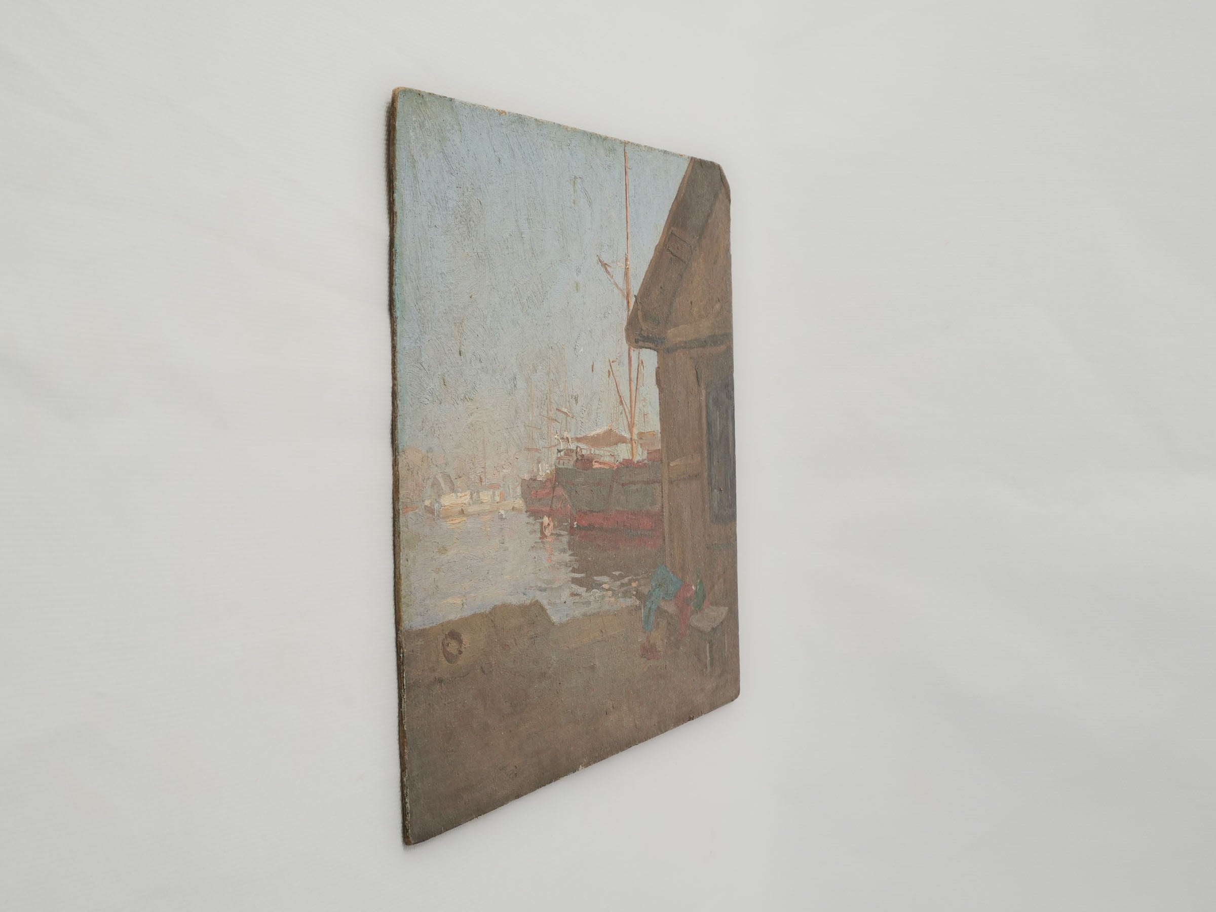 Atmospheric vintage harbor scene painting