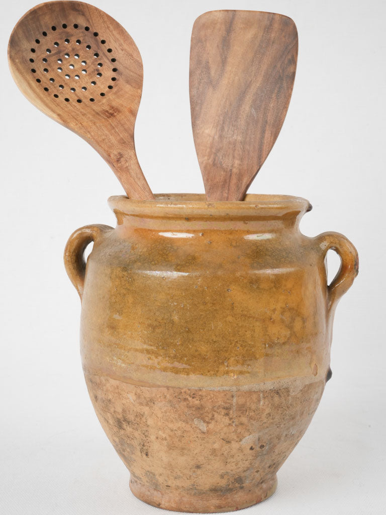 Antique French confit pot w/ brown-yellow glaze 7"