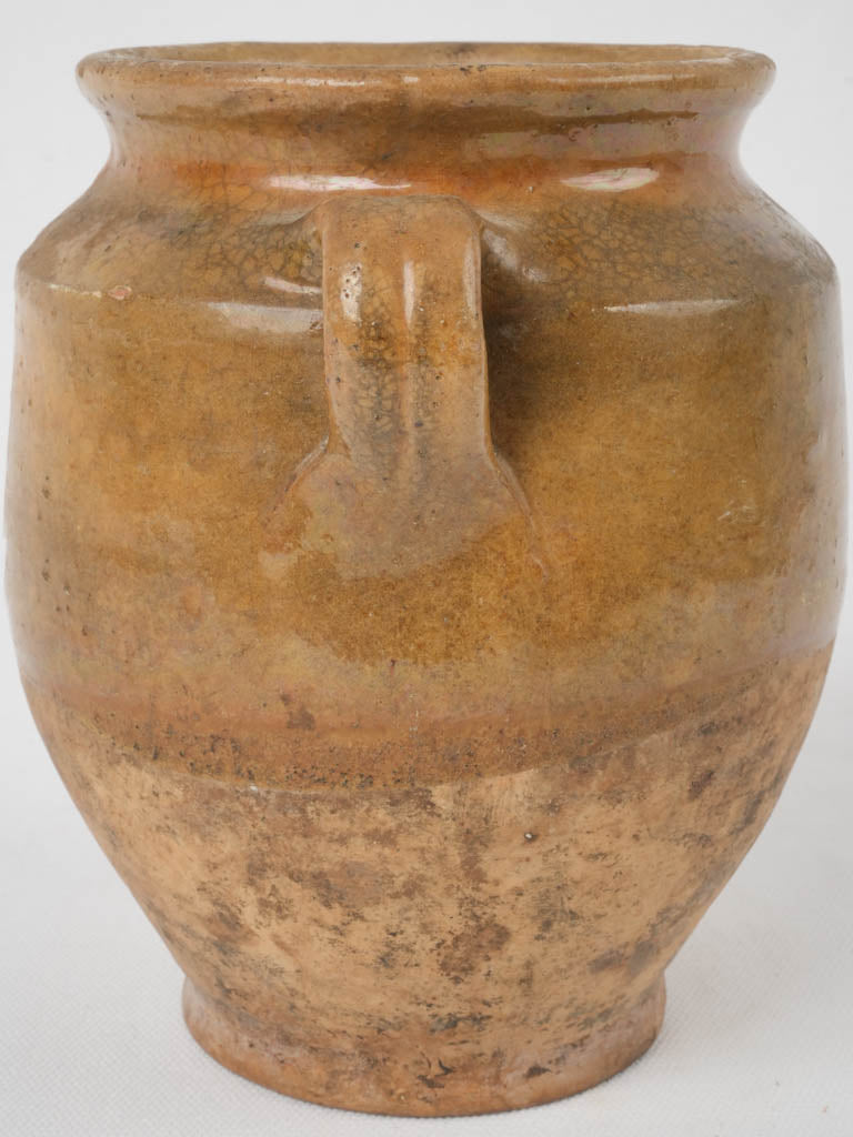 Antique French confit pot w/ brown-yellow glaze 7"