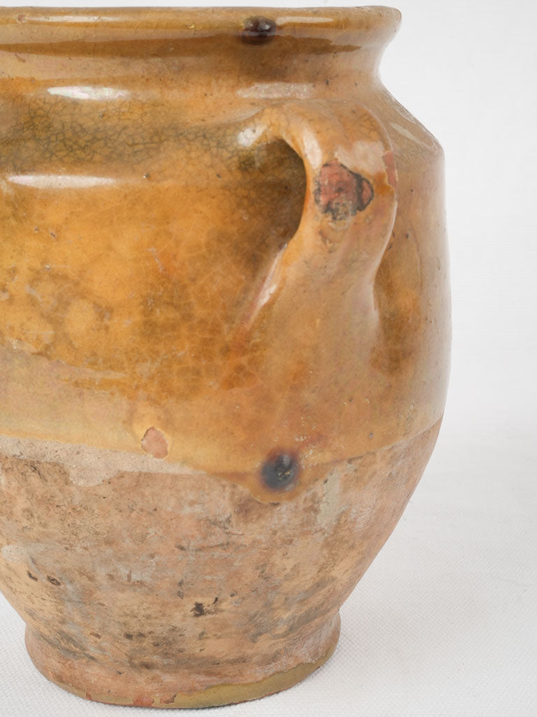 Antique French confit pot w/ brown-yellow glaze 7"