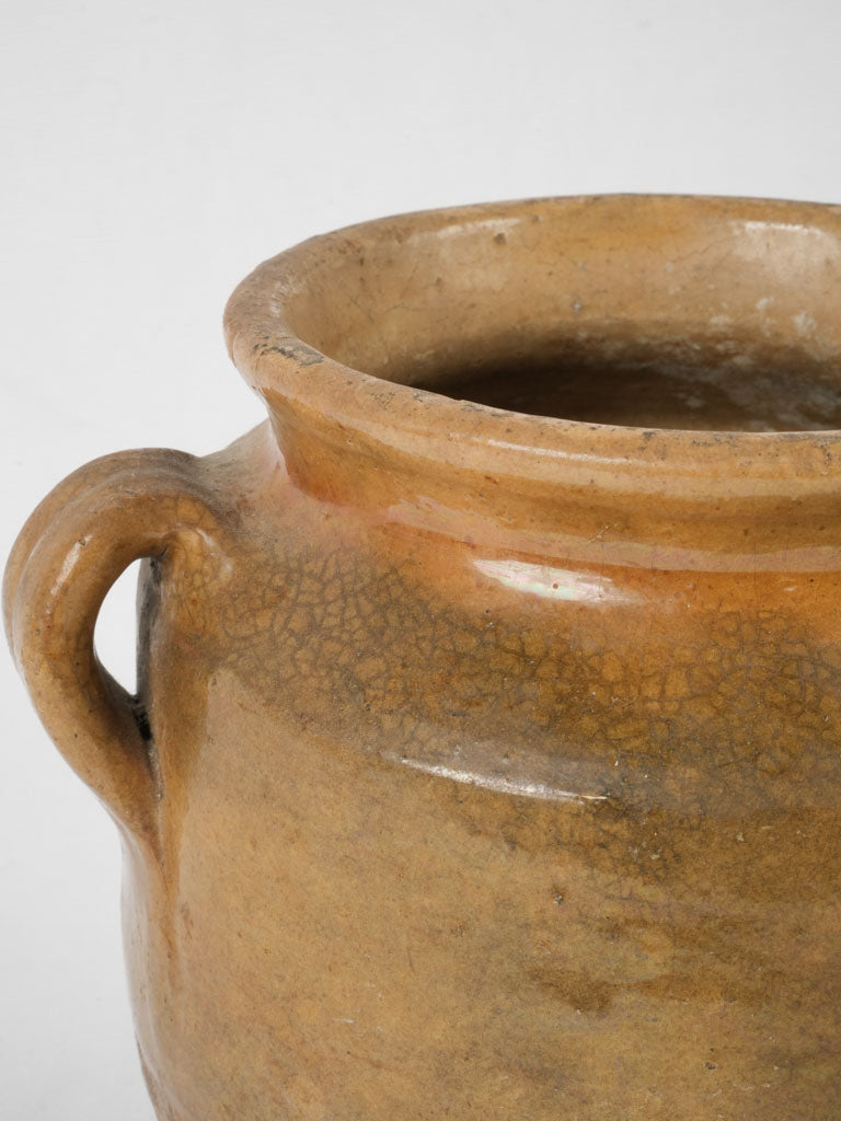 Antique French confit pot w/ brown-yellow glaze 7"