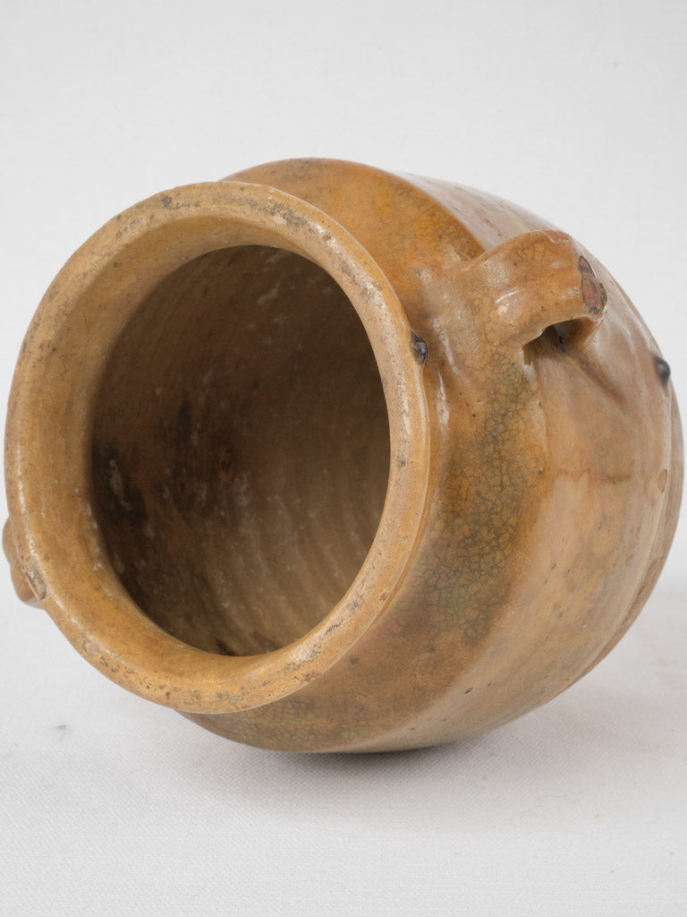 Antique French confit pot w/ brown-yellow glaze 7"