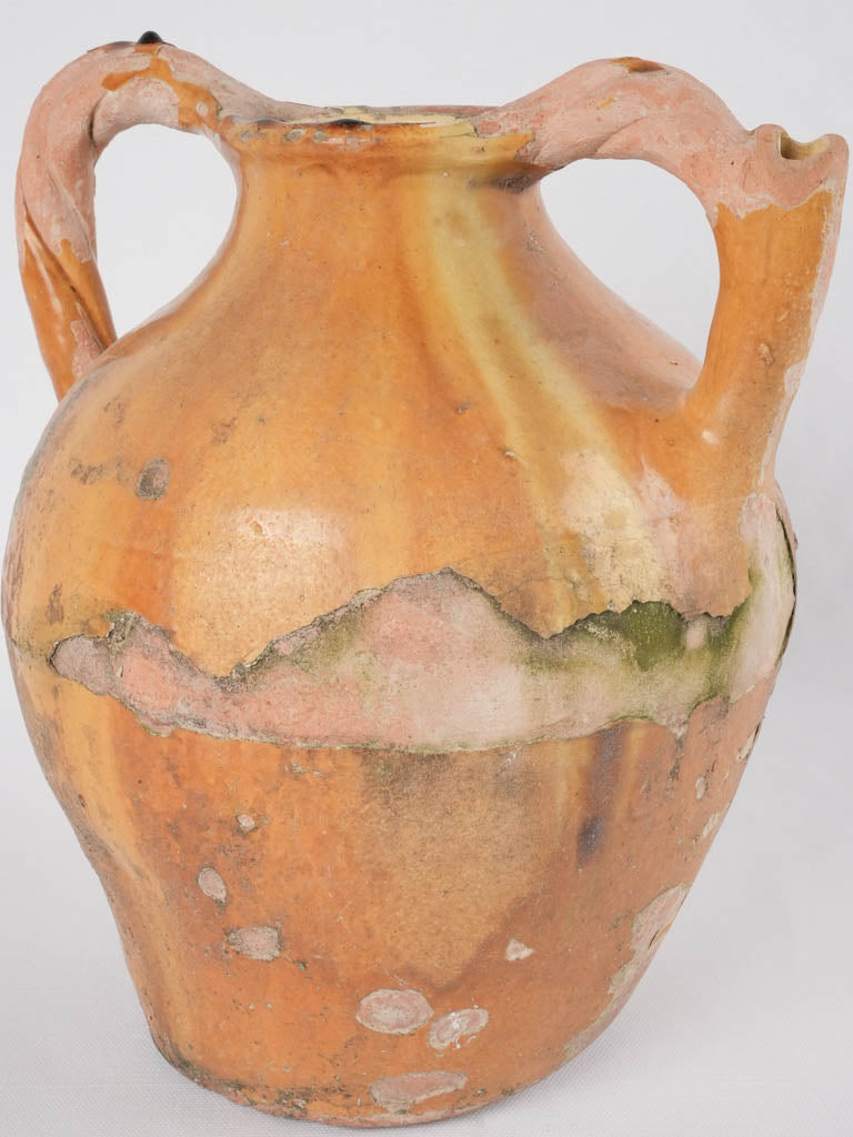 Antique ocher-glazed French cruche pitcher