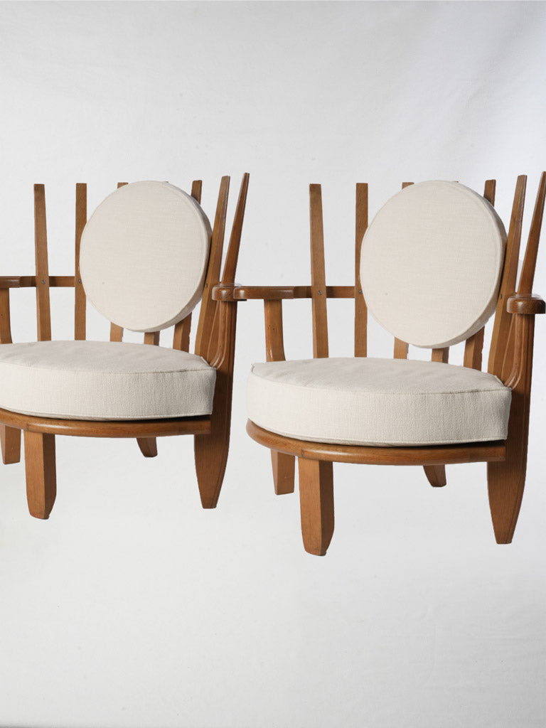 Pair of 1960s French Oak "Tricoteuse" Armchairs, Guillerme Et Chambron