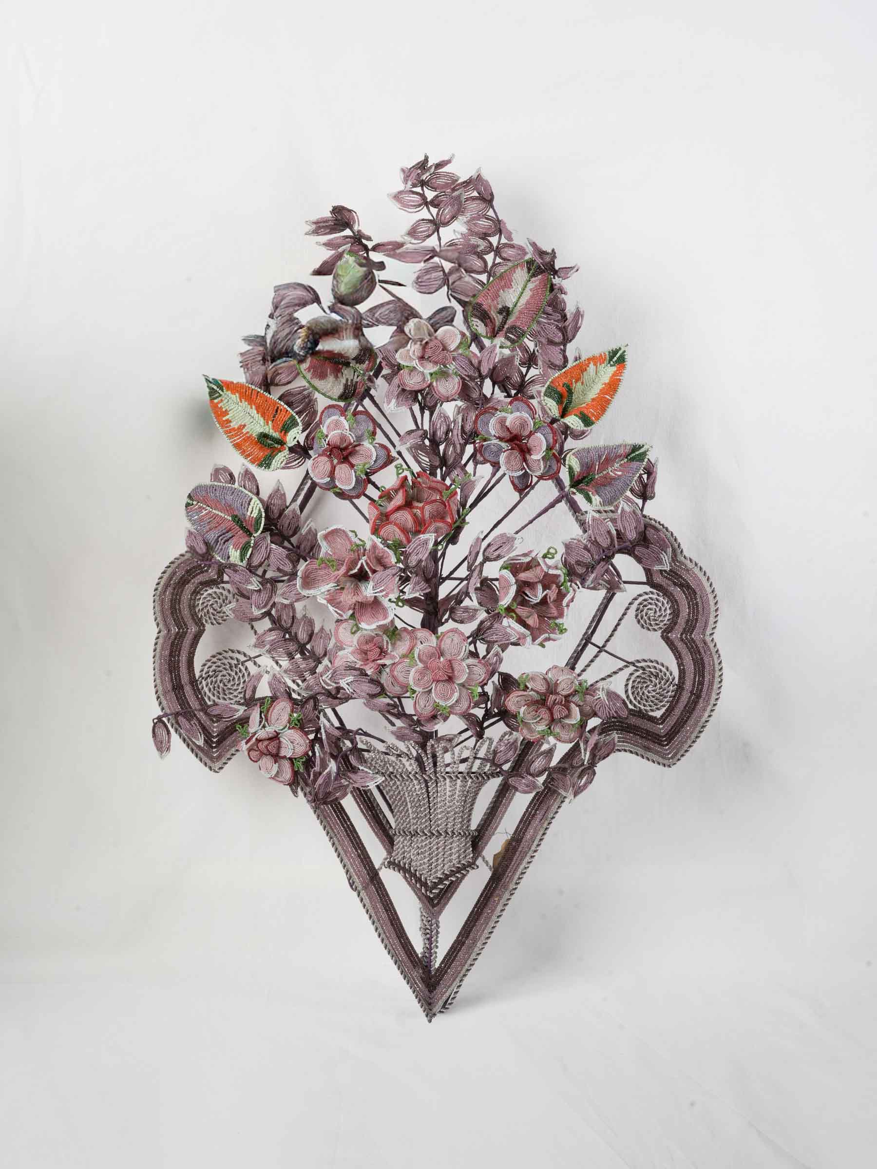Rare Victorian beaded funerary wreath