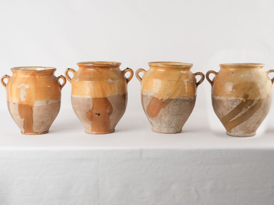 Collection of 4 antique French confit pots - ocher 9¾"