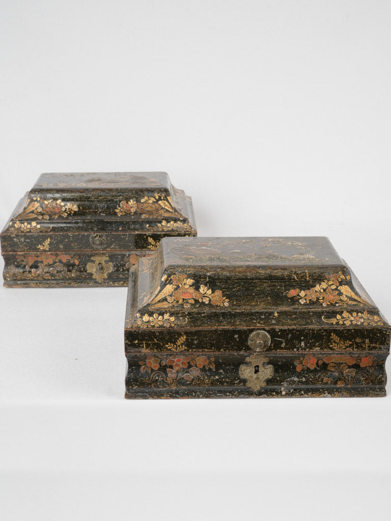 Vintage Chinoiserie Black Hairpiece Cases