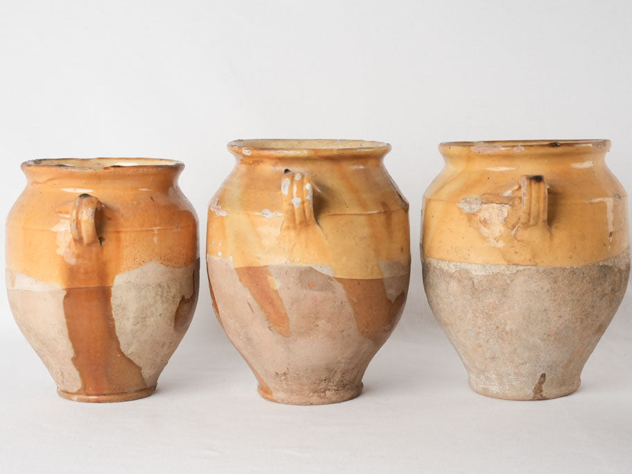 Collection of 4 antique French confit pots - ocher 9¾"
