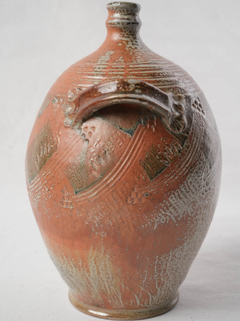 Dynamic textured stoneware gourd jug