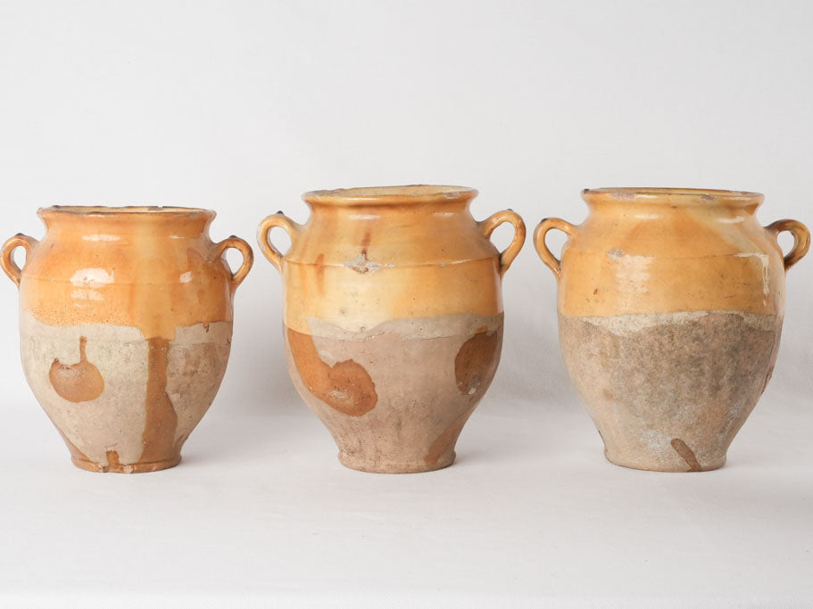 Collection of 4 antique French confit pots - ocher 9¾"