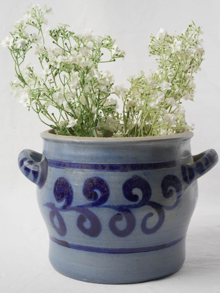 Vintage salt-glazed crock with scrolls