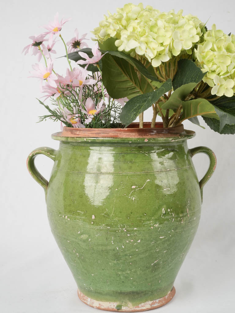 Antique French confit pot w/ green glaze 12½"