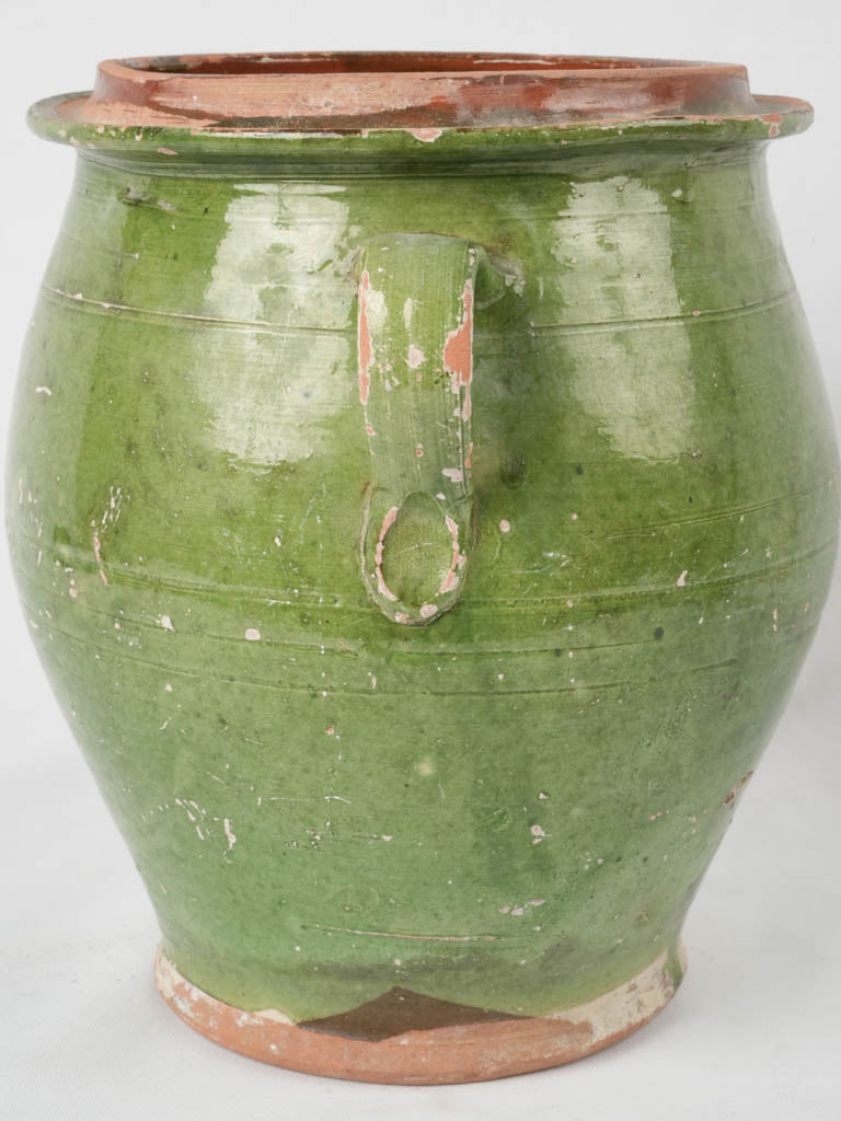 Antique French confit pot w/ green glaze 12½"