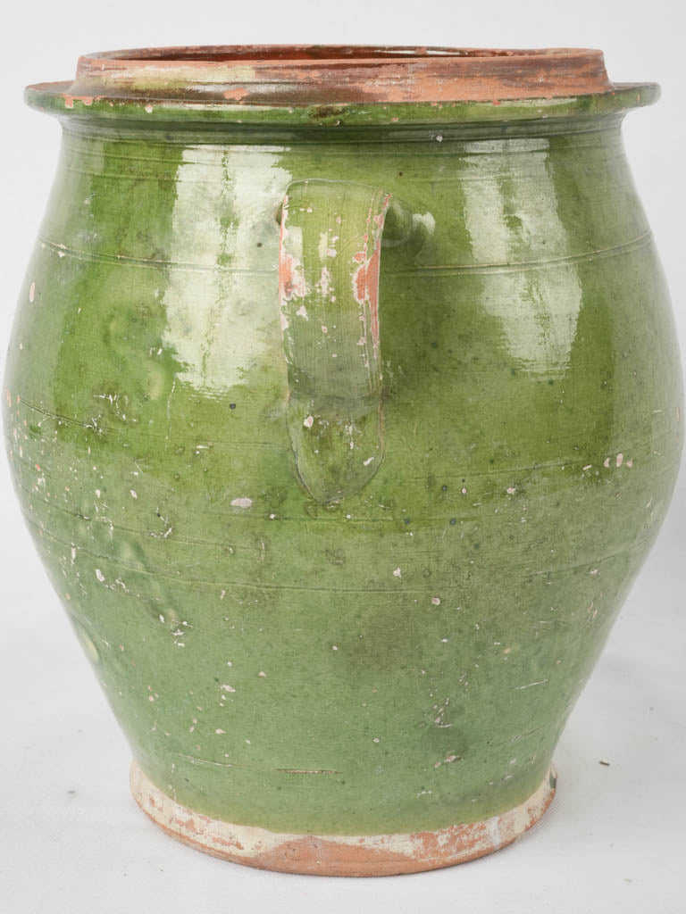 Antique French confit pot w/ green glaze 12½"