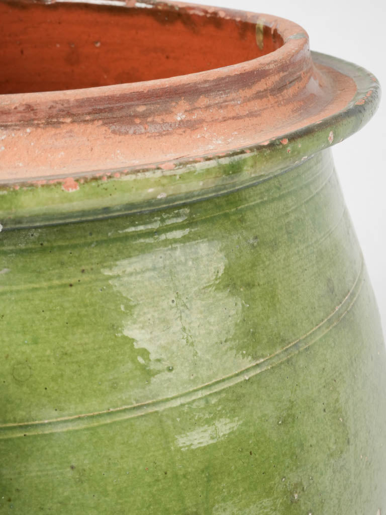 Antique French confit pot w/ green glaze 12½"