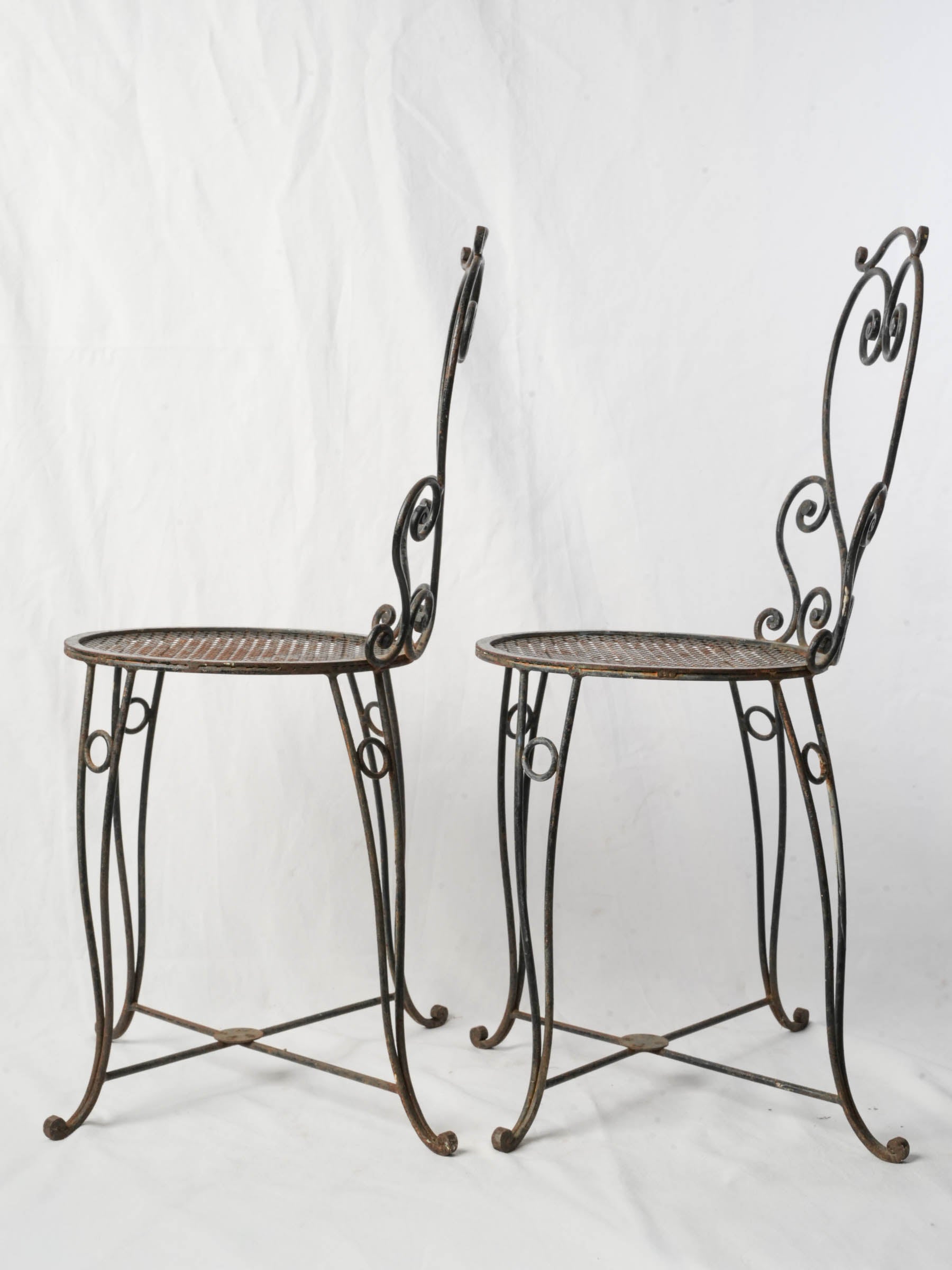 Pair of Small French Wrought Iron Garden Chairs w/ Scrolling Motifs