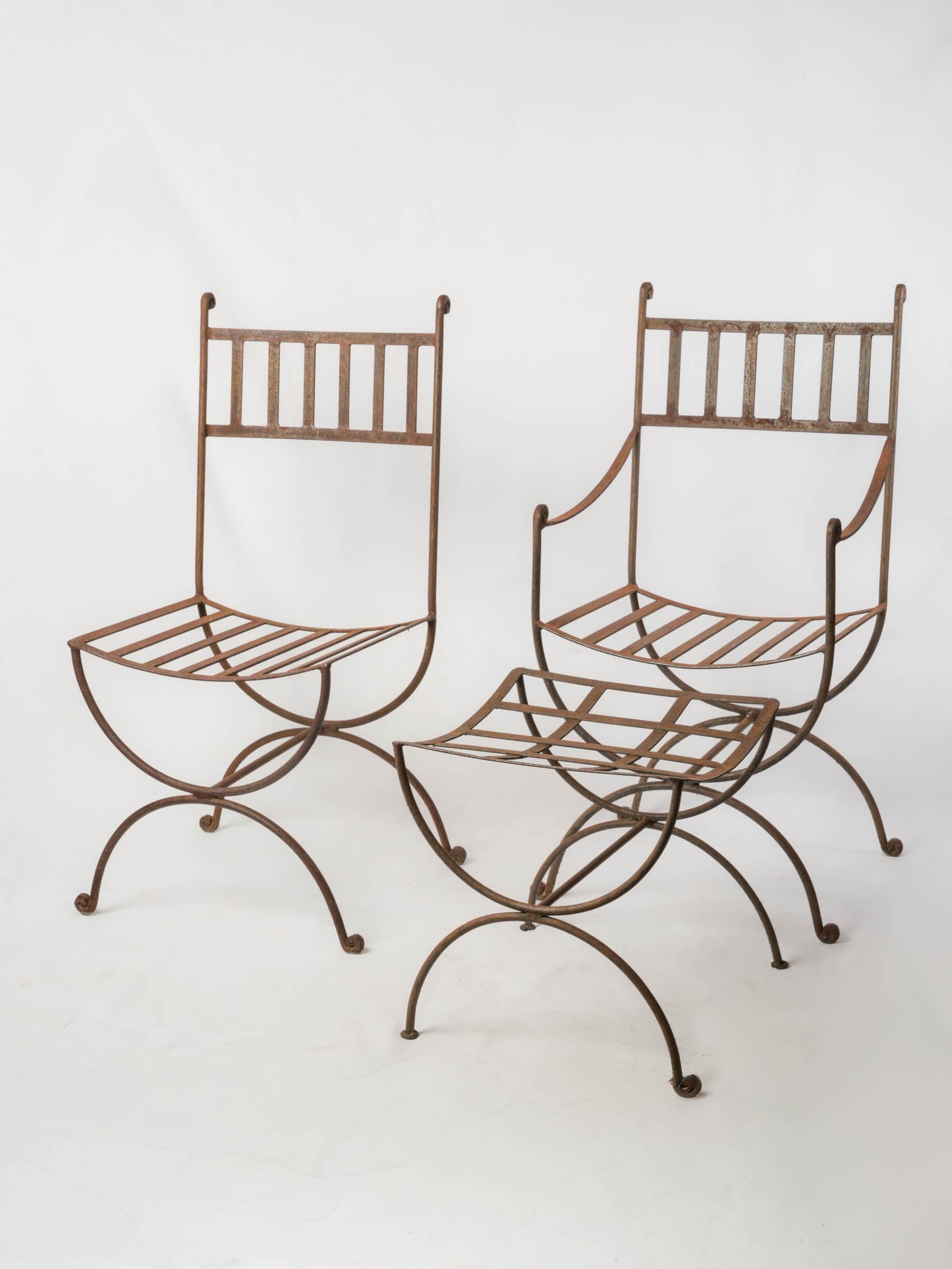 Set of 8 French Wrought Iron Garden Chairs w/ 2 Stools
