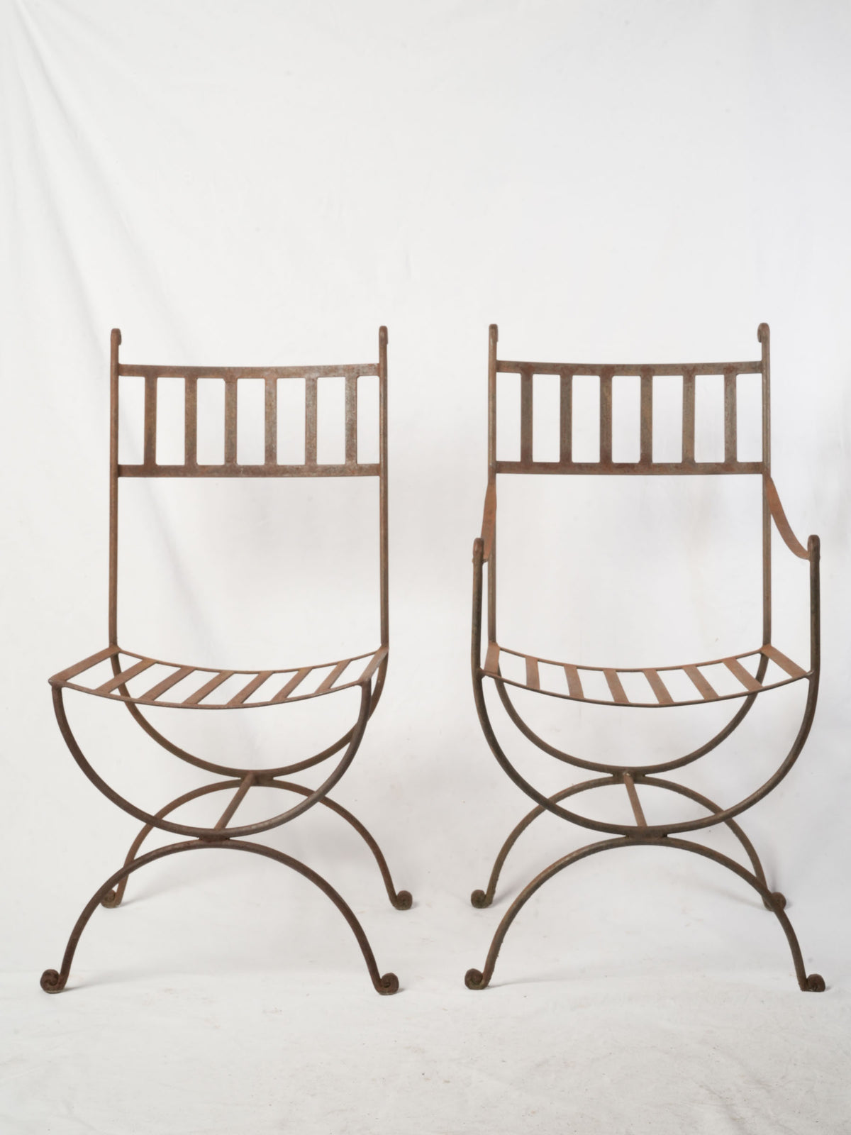 Set of 8 French Wrought Iron Garden Chairs w/ 2 Stools