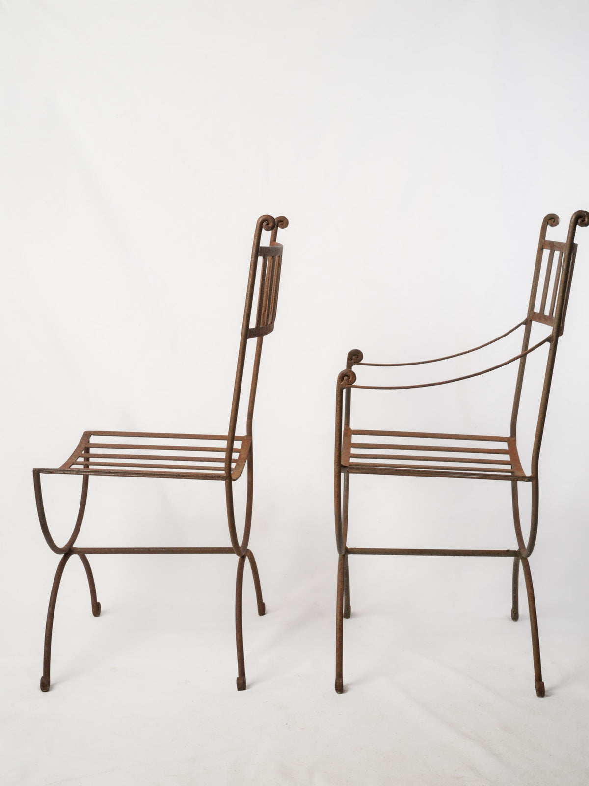 Set of 8 French Wrought Iron Garden Chairs w/ 2 Stools