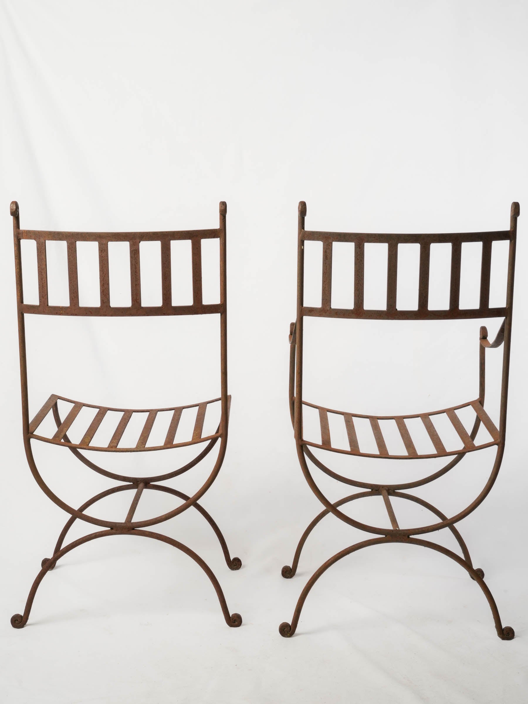 Set of 8 French Wrought Iron Garden Chairs w/ 2 Stools