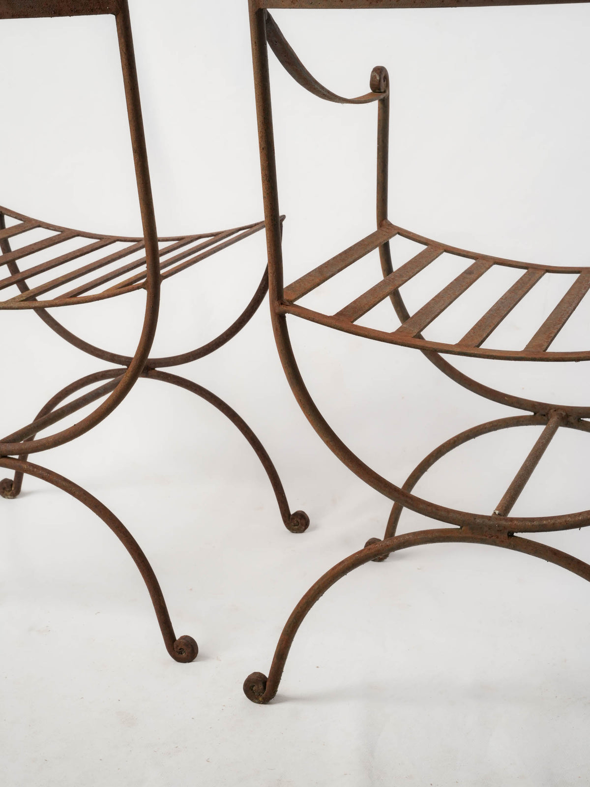 Set of 8 French Wrought Iron Garden Chairs w/ 2 Stools