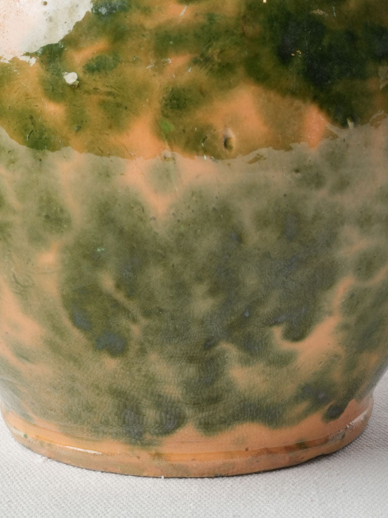 Antique French Ceramic Water Jug w/ Speckled Green on Yellow Glaze - 11"