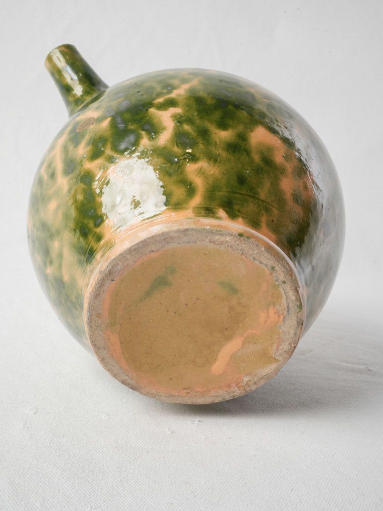 Antique French Ceramic Water Jug w/ Speckled Green on Yellow Glaze - 11"