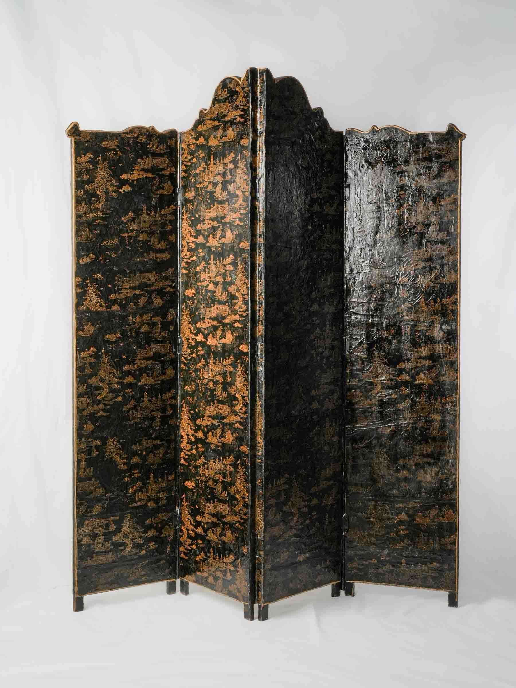 Antique two-sided decorative screen