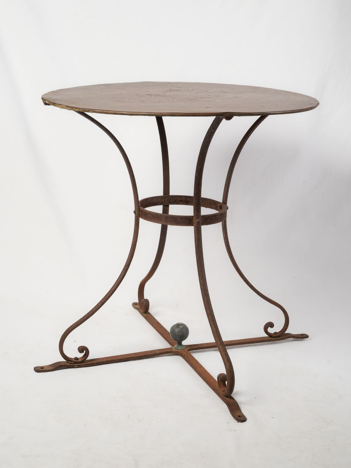 Vintage French Iron Garden Table with Curved Legs and Round Top
