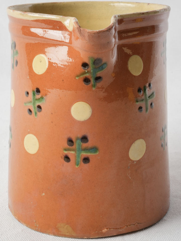 Rustic Savoy Ceramic Pitcher w/ Cross-and-Dot Motifs - 6¾"