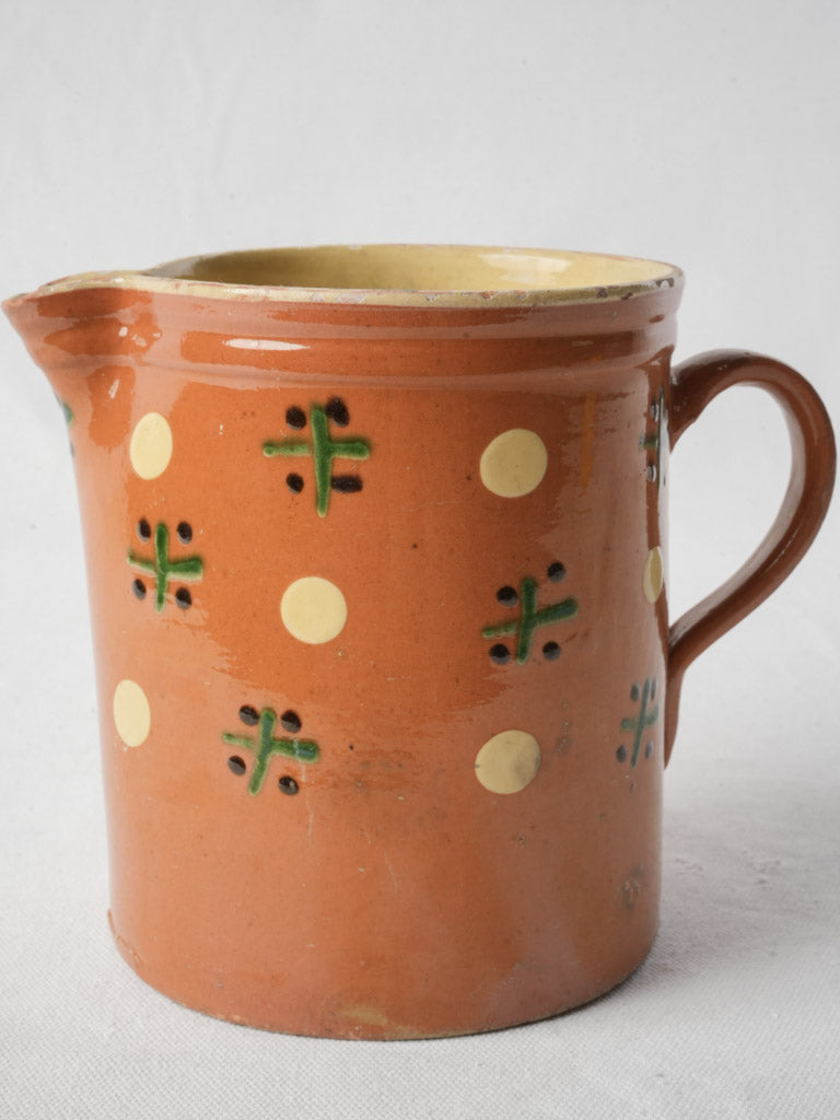 Rustic Savoy Ceramic Pitcher w/ Cross-and-Dot Motifs - 6¾"