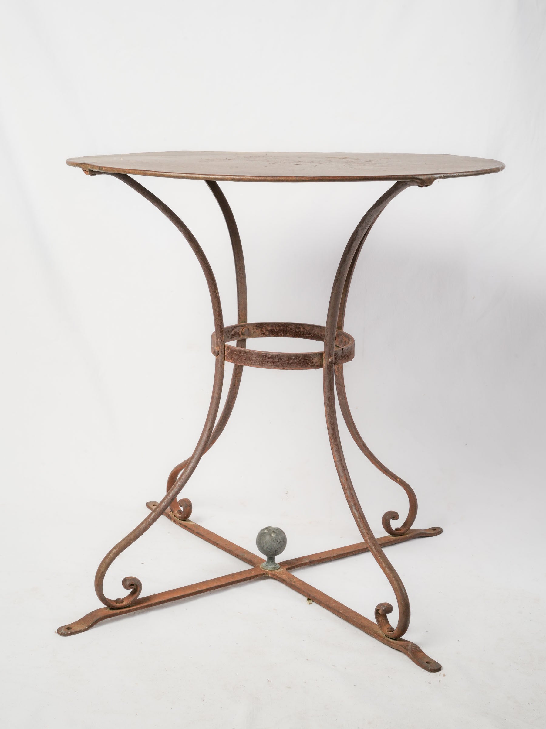 Vintage French Iron Garden Table with Curved Legs and Round Top