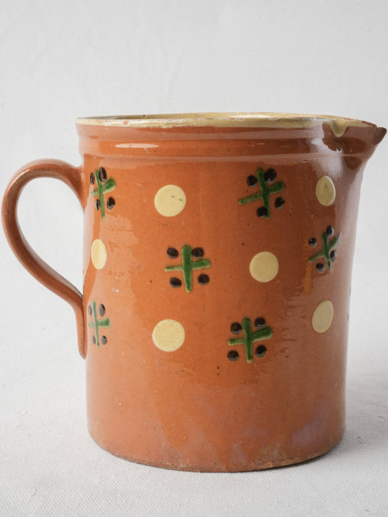 Rustic Savoy Ceramic Pitcher w/ Cross-and-Dot Motifs - 6¾"